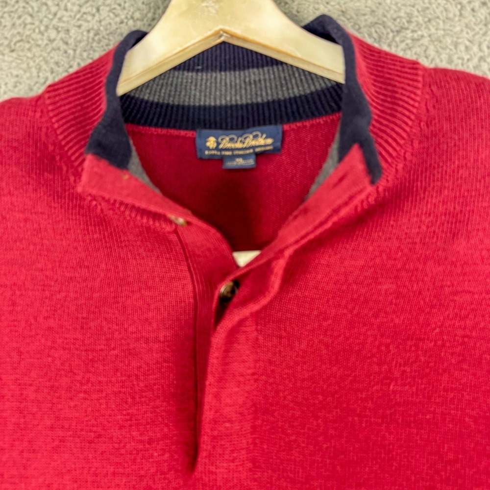 Brooks Brothers Sweater‎ Mens XL Red Merino Wool Henley Mock Neck Pullover Knit - Picture 2 of 8